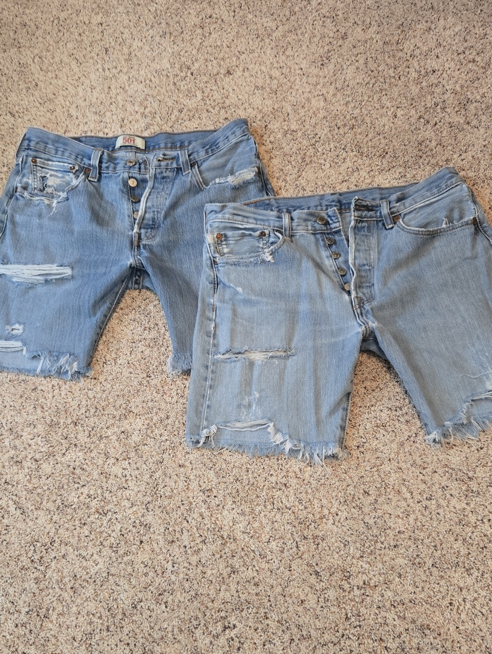 2 Pair Of Levi's 501 ButtonFly Very Distressed Cutoff Jean Shorts Mens Size 32